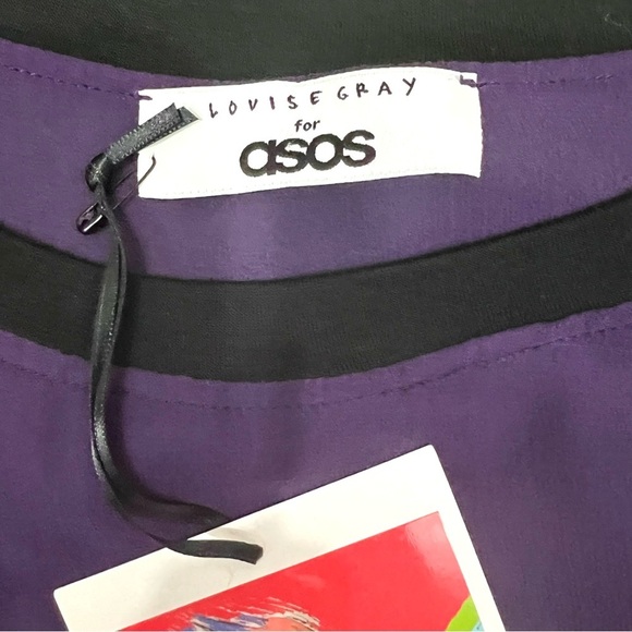 NWT Asos x Louise Gray London UK Sheer Colorblock Mod Fringe Silk Shift Dress - Picture 13 of 16